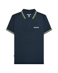 Navy blue polo shirt with brand logo on a white background