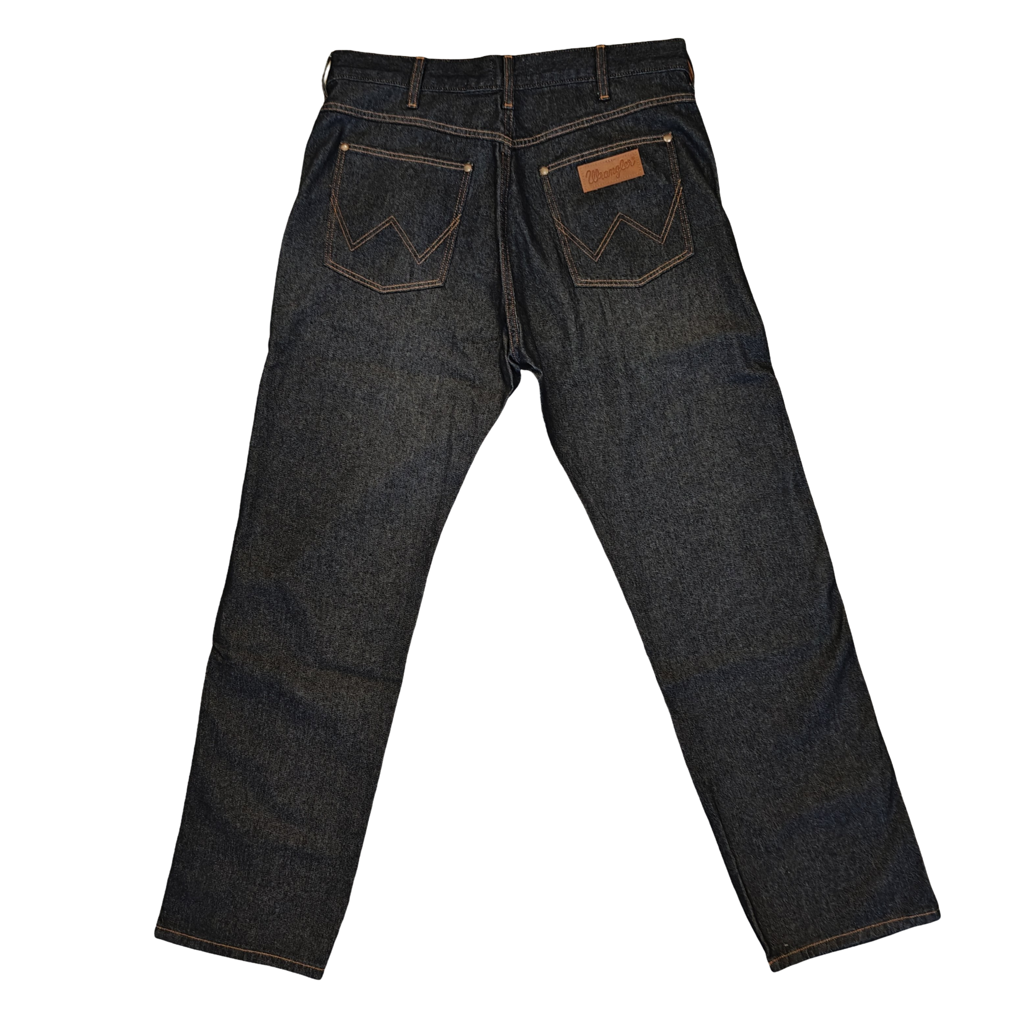 Pair of dark blue jeans on a white background
