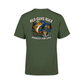 Green t-shirt with funny fishing graphic design on rear