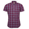 burgundy and sky blue check short sleeve shirt