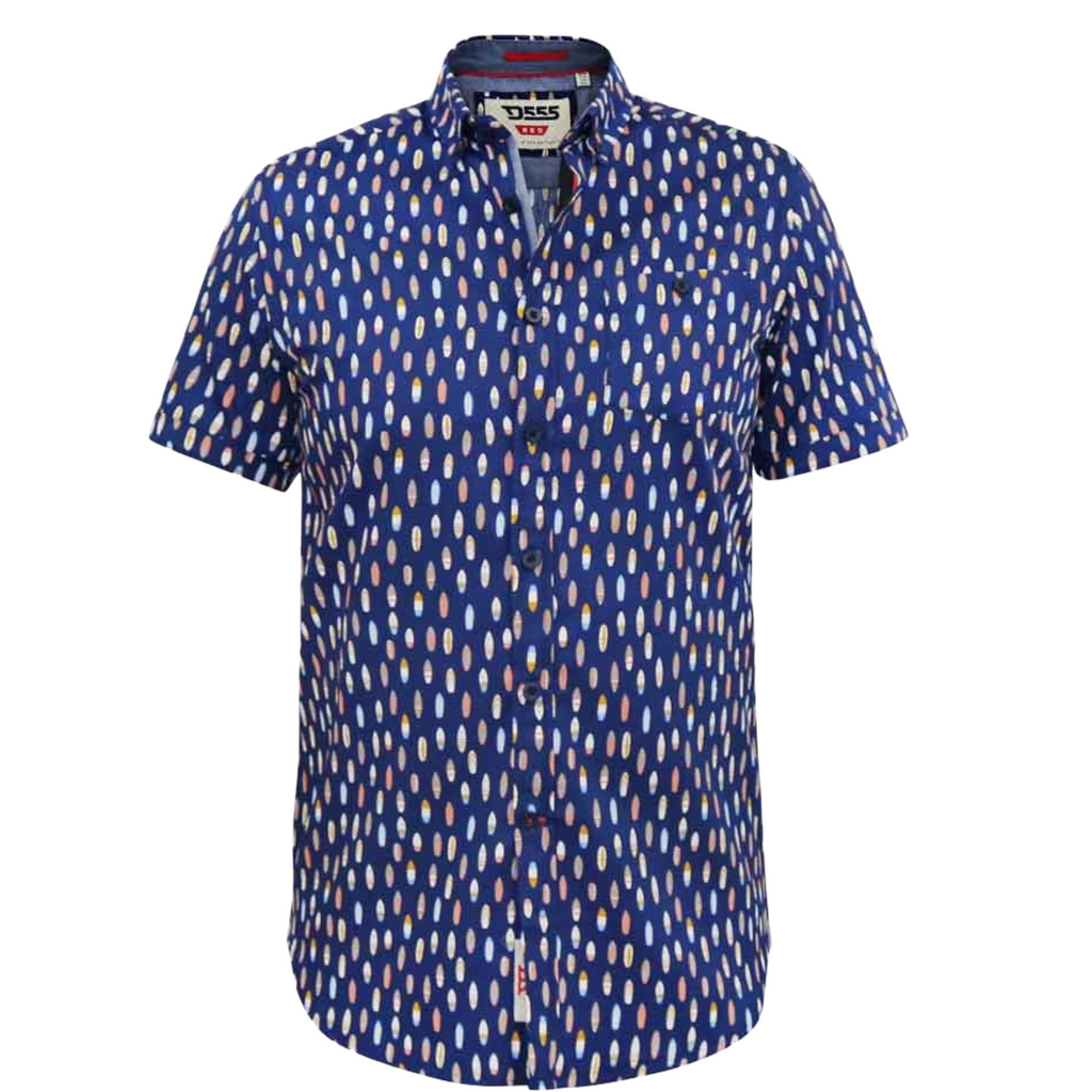 Blue patterned shirt on a white background