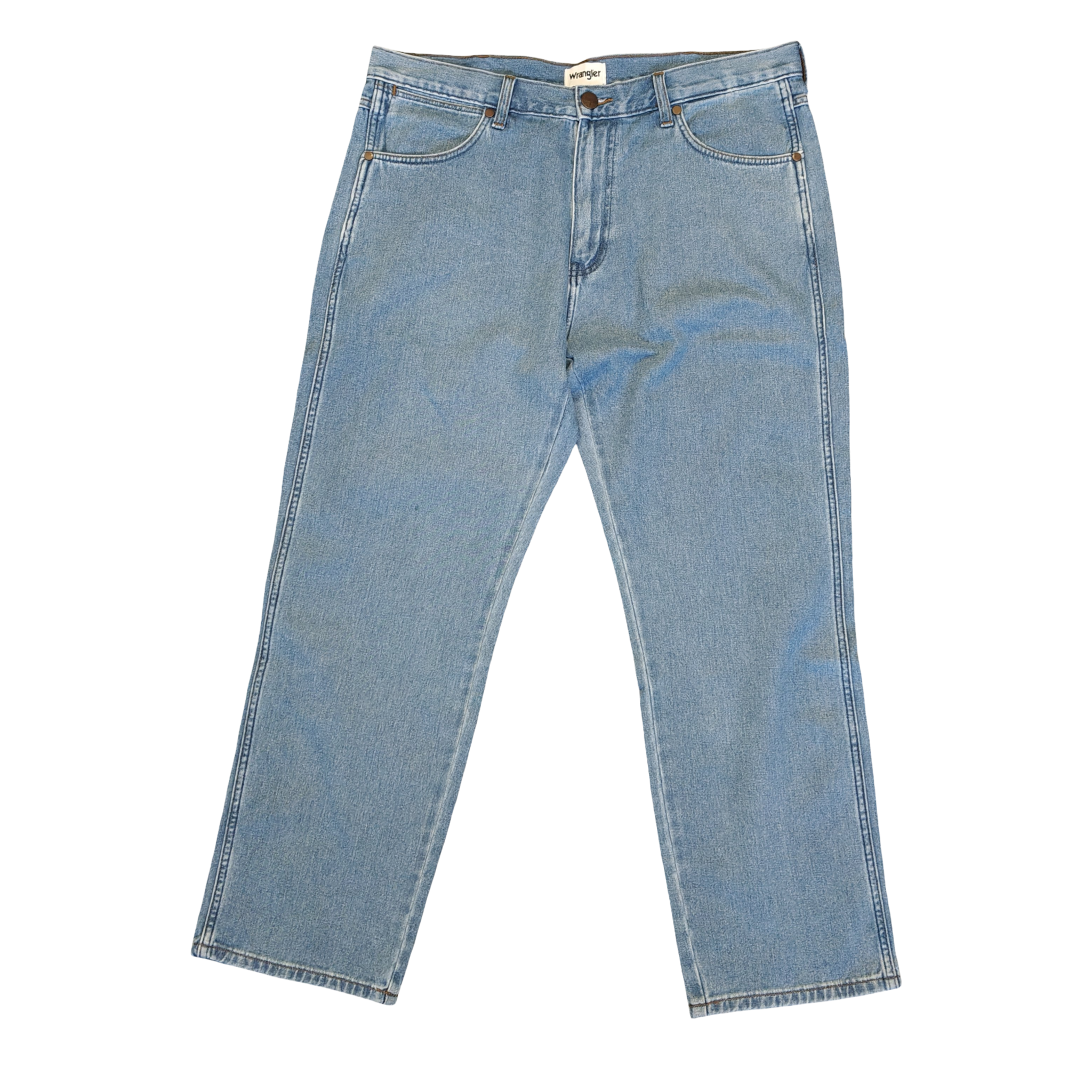 Pair of light blue jeans on a white background